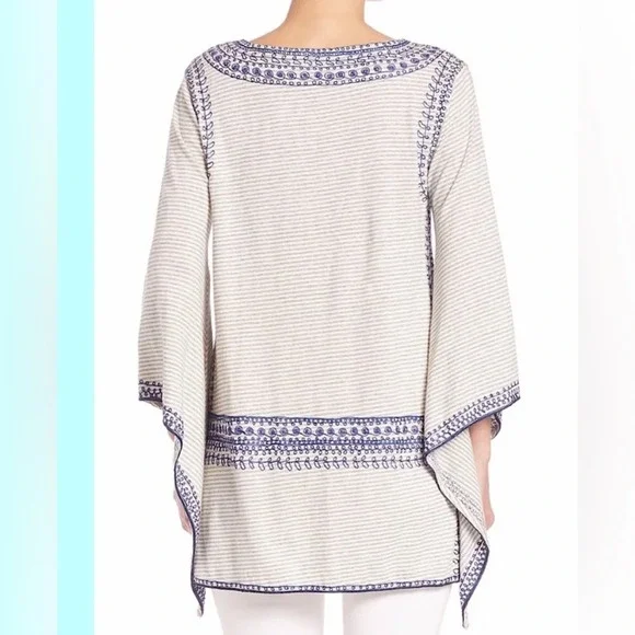 Calypso St Barth Etasa linen embroidered blue gray tunic top coverup poupette - Picture 4 of 7